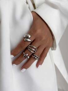 4/5 peças/conjunto vintage minimalista metal lava derretida design lágrima anéis abertos, conjunto de anéis de dedo assimétricos elegantes exclusivos, adequado para deslocamento diário feminino, presentes de feriado, decoração de festa conjunto de joias charmosas