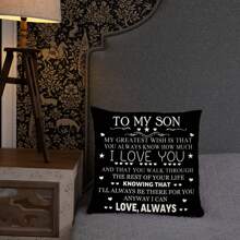 1 Pc, Linen-Like Print Pillow Case, Gift For Son From Mom And Dad, Design Cushion Cover, 45.72 X 45.72 Cm (Pillow Not Included) - Black - View 5