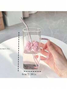 1 Stück rosa Schleife hitzebeständiger Borosilikat-Glas Teebecher, süßes dickes vertikales Streifendesign Wasserglas für Tee, Kaffee