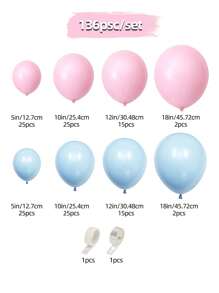 136 peças/conjunto, balões de 5/10/12/18 polegadas, kit de guirlanda de balões rosa e azul com clipes e fitas de balões, adequado para aniversário, aniversário, casamento, decoração de feriados, festa, reunião de família, chá de bebê