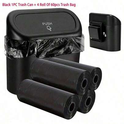 1pc Car Trash Can With Lid, Side Door Hanging Garbage Can, Universal Fit, With Trash Bags