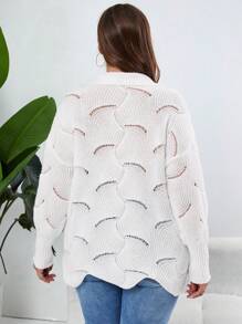 Áo len chui đầu dệt kim cổ chữ V tay dài thời trang thu đông cỡ lớn cho nữ - trắng - Xem 4