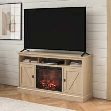 Mueble para TV con chimenea eléctrica Ameriwood Home Ashton Lane para TVs de hasta 65", Roble Magnolia/Nogal Columbia