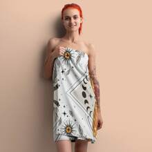 1pc Modern Geometric-Patterned Quick-Dry Beach Towel, Fantasy Moth Cartoon Design, Soft Skin-Friendly Polyester Blend, Sand-Absorbent, Ideal For Pool, Travel, Yoga, Swimming - Woven, Oblong, 250gsm Summer, Holiday Bathroom Decor Beach Essentials