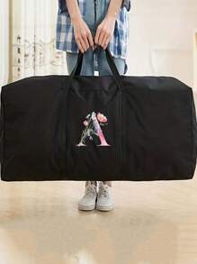 旅行行李袋，旅行袋折叠行李袋，姓名首字母图案大容量储物袋防水防潮行李袋手提包收纳袋，打包袋手提袋，无纺布袋，防潮储物袋，被子衣服储物袋，坚固的超大储物袋，适用于搬家、旅行和宿舍 - 带拉链和加固手柄的行李袋 - 60x40x25cm/23.62x15.74x9.84 英寸卧室配件 - 黑色 - 查看 2