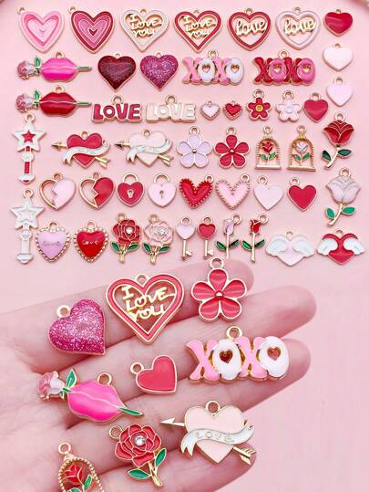 5/10/50pcs Sailanzi Heart Charms Set, Zinc Alloy Love Pendants With XOXO, Floral & Star Designs, For DIY Jewelry Making, Necklace, Earrings, And Bracelet Crafts Valentines