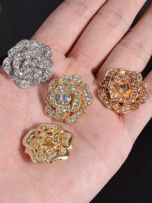 2 peças/Pacote Botões de Metal Rosas Retrô Oco Encrustados de Strass, Botões Decorativos para Casaco de Pele, Corta-Vento, Suéter, Cardigan, Vestuário Feminino de Alta Qualidade, Sapatos, Chapéus, Caixa de Presente, Bolsas, Acessórios de Costura DIY de Joalheria da Moda