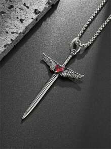 1pc Vintage Cross Sword Angel Wing Pendant Necklace, Unisex Punk Jewelry Gift