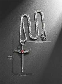 1pc Vintage Cross Sword Angel Wing Pendant Necklace, Unisex Punk Jewelry Gift