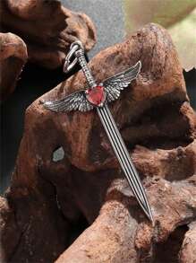 1pc Vintage Cross Sword Angel Wing Pendant Necklace, Unisex Punk Jewelry Gift