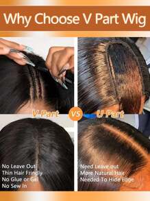 V Part Wig Human Hair No Leave Out Thin Part Wig Glueless Wigs Human Hair Pre Plucked Kinky Curly V Part Wig Beginner Friendly No Sew In No Glue 200% Density - Natural Black - View 6