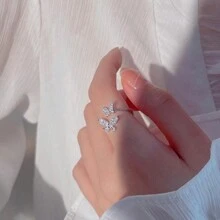 1pc Women's Delicate Light Luxury Design Fresh And Sweet Style Open Adjustable Zirconia Butterfly Ring Suitable For Weddings, Parties, Daily Wear Elegant Party
