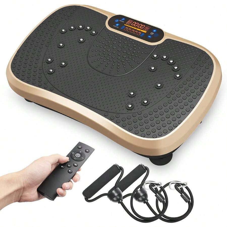 Vibration Plate Exercise Machine, Whole Body Workout Fitness Vibration Plate, Vibration Power Plate With Resistance Bands,Slim Vibration Platform For Home Training & Shaping,99 Levels - Gold - View 1