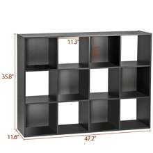 12-Cube Black Storage Organizer Bookcase Home Office Display Bookshelf Shelves