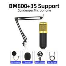 BM-800 Gold Microphone Kit With Explosion-Proof Mesh Shock Mount Adjustable Scissor Arm Stand 3.5mm Jack USB Power Supply Professional Recording Microphone Kit Portable Suitable For Live Broadcasting Singing Good Gift For Friends - Gold - View 6
