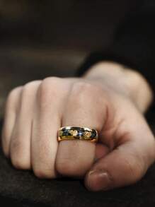 1 Pc Fashion 8mm Stainless Steel Rings For Men Jewelry Accessories Anniversary Party Gift Wedding Band With Imitation Crushed Meteorite Men Rings