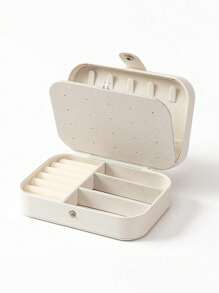 1 pieza Caja de almacenamiento de joyas de PU, Caja de joyas de viaje, Caja de almacenamiento de joyas de cierre a presión, Caja de viaje portátil de doble capa con soporte de exhibición, Caja de almacenamiento multifuncional para joyas, pendientes y anillos, Regalo de Navidad, Regalo del Día de San Valentín
