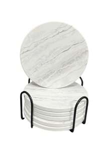 6 Pieces Set Of Marble Ceramic Coasters With Stand - Absorbent Non-Slip Drink Coasters For Home And Bar Decoration, Coffee Table Coasters With Stand, Absorbent Coasters, Marble Style Ceramic Wooden Table Coasters For All Kinds Of Cups - Multicolor - View 15