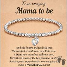 Cute Footprint Charm Bracelet, Natural Stone Round Bead Foot String Bracelet Hand Jewellery, Maternity Mum-To-Be Gift Suitable For Mother's Day, Party Gift Anniversary Gift Christmas