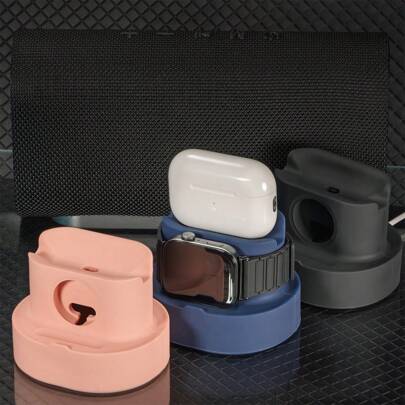 3-i-1 Silikon Trådlös laddare Hållare Kompatibel med Apple trådlös laddning, Smartphone, Smartwatch och Bluetooth-hörlurar