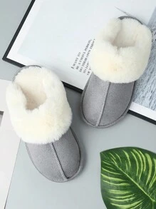 Fuzzy Warm Comfy Slipper Slip-On Fluffy Fashion Winter Bedroom House Shoes For Valentine's Day Gift For Girlfriend - Xám - Xem 3