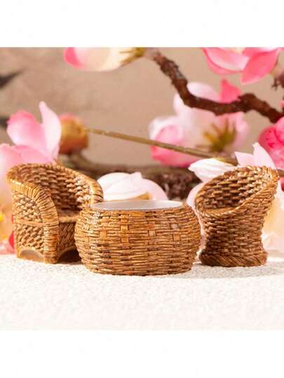 5 件迷你竹椅和桌子装饰套装：可爱的树脂装饰品，非常适合微景观家居装饰和礼物