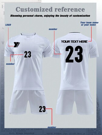 Conjunto de fútbol infantil y juvenil personalizable de Real Madrid y estilo inglés (8-12 años) - Conjunto de camiseta y pantalones cortos personalizados, estilo de diseño local, logotipo, números y contenido de texto personalizables