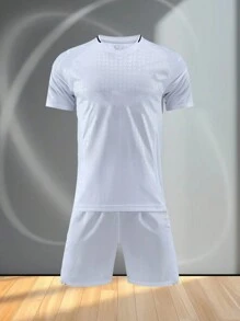 Customizable Real Madrid And English Style Children's And Youth Football Kit (8-12 Years Old) - Personalized Jersey And Shorts Set, Home Design Style, Customizable Logo, Numbers, And Text Content - Black and White - View 3