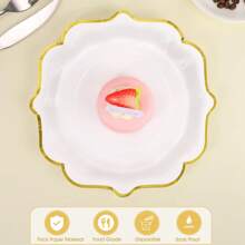 10 件/20 件，白色扇贝形 9 英寸/7 英寸纸盘，金箔白色扇贝形甜点纸盘，一次性扇贝纸盘带金箔边缘浅白盘，适用于茶会沐浴生日 - 白色 - 查看 4