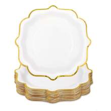 10 件/20 件，白色扇贝形 9 英寸/7 英寸纸盘，金箔白色扇贝形甜点纸盘，一次性扇贝纸盘带金箔边缘浅白盘，适用于茶会沐浴生日 - 白色 - 查看 3