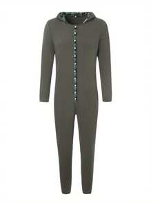 Casual Men Bodysuit, Long Sleeve Rabbit Ears Hooded Button Collar Long Trousers Openable Hip For Autumn - Dark Grey - View 6