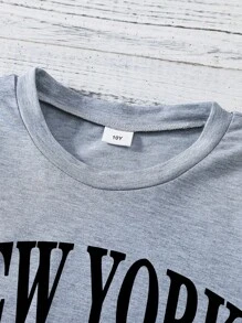 Tween Girls Casual Letter Print Short Sleeve T-Shirt, Daily Wear - Grey - View 3