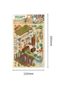 3pcs Cute Mini House 2.5D Landscape Sticker, "My Little House" Series DIY Scene Decoration Sticker,School Supplies,Back To School