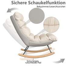 Chaise à bascule avec rembourrage, pieds en bois, dossier réglable, moderne, Style Simple, chaise de loisirs, Beige - Beige - Voir 8