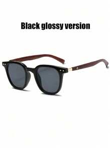 Men's Premium Retro Square Frame Fashion Glasses With Thick Faux Wood-Grain Temples, Stylish & Versatile Fashion Glasses For Party, Daily Wear, Travel & Holiday