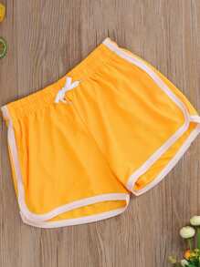Men Summer Athletic Outfits, Color Splicing Drawstring Elastic-Waist Sports Running Shorts For Boys - Màu vàng - Xem 6