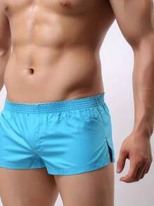 Men's Workout Shorts, Solid Color Running Workout Active Shorts, Gym Training Lounge Bottoms, Slim Fitted Jogging Pants - Màu xanh da trời - Xem 3