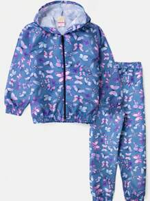 Conjunto Infantil Feminino Corta Vento C/Capuz Borboletas Marinho 042 - Laluna