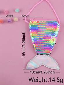 Sequined Mermaid Tail Shaped Coin Purse With Shoulder Strap, Children Mini Crossbody Bag, Double Color Sparkly Change Wallet For Girls