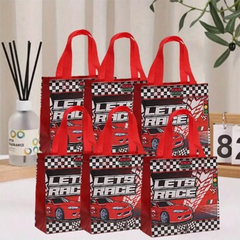 Set de 6/12/16 piezas de bolsas de regalo de 20*20*9cm para fiesta de carreras, suministros para fiesta de cumpleaños de carreras, regalos para fiesta de carreras, bolsas de regalo con asas para fiesta de cumpleaños con tema de autos, decoraciones