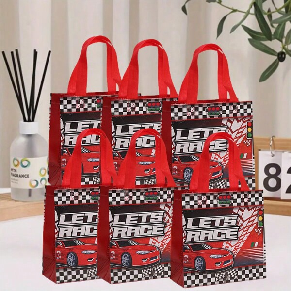 6/12/16pcs/Set 20*20*9cm Car Racing Party Gift Bags, Car Theme Birthday Party Supplies, With Handle Racecars Gift Bags For Car Racing Party Decor