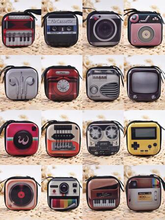 1 pieza Monedero de lata creativo para adolescentes, Monedero vintage de cinta, Soporte de monedas con llavero de dibujos animados, Bolsa de almacenamiento para monedas y auriculares