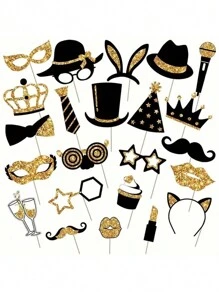 23 件套照片亭道具趣味摄影配件，适用于生日、婚礼、派对、迪斯科狂欢节、帽子、嘴唇、领带、皇冠、派对游戏和活动拍摄用品 - 彩色 - 查看 2