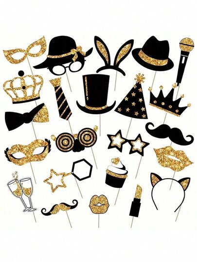 23 peças de acessórios para cabine de fotos, acessórios divertidos para fotografia de aniversário, casamento, festa, discoteca, carnaval, mix de chapéus, lábios, gravatas, coroas, jogos de festa e suprimentos para sessão de fotos de eventos