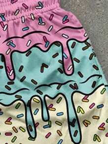 Pantalones cortos casuales de hombre de secado rápido con cordón y color de contraste, adecuados para uso diario, vacaciones y playa