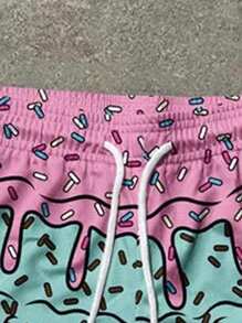 Pantalones cortos casuales de hombre de secado rápido con cordón y color de contraste, adecuados para uso diario, vacaciones y playa