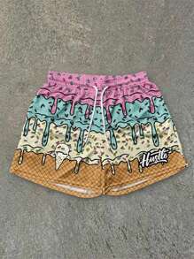Pantalones cortos casuales de hombre de secado rápido con cordón y color de contraste, adecuados para uso diario, vacaciones y playa