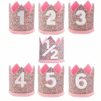 1pc,1/2/3/4/5/6 Birthday Rainbow Flash Crown-Hair Accessories, Photo Props And Party Decorations Hat Crown Decoration