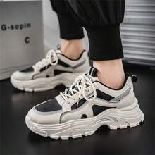 2024 年新款男士休闲厚底运动鞋，适合所有季节的时尚百搭运动休闲鞋 - 黑色 - 查看 1