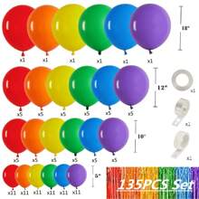 10/30/50/100/135 件 5/10/12/18 英寸彩虹粉彩气球花环拱门套装，红橙黄绿蓝紫黑白色乳胶气球套装适用于生日派对婚礼订婚周年纪念新娘送礼会单身派对圣诞节万圣节主题派对装饰 - 彩色 - 查看 4